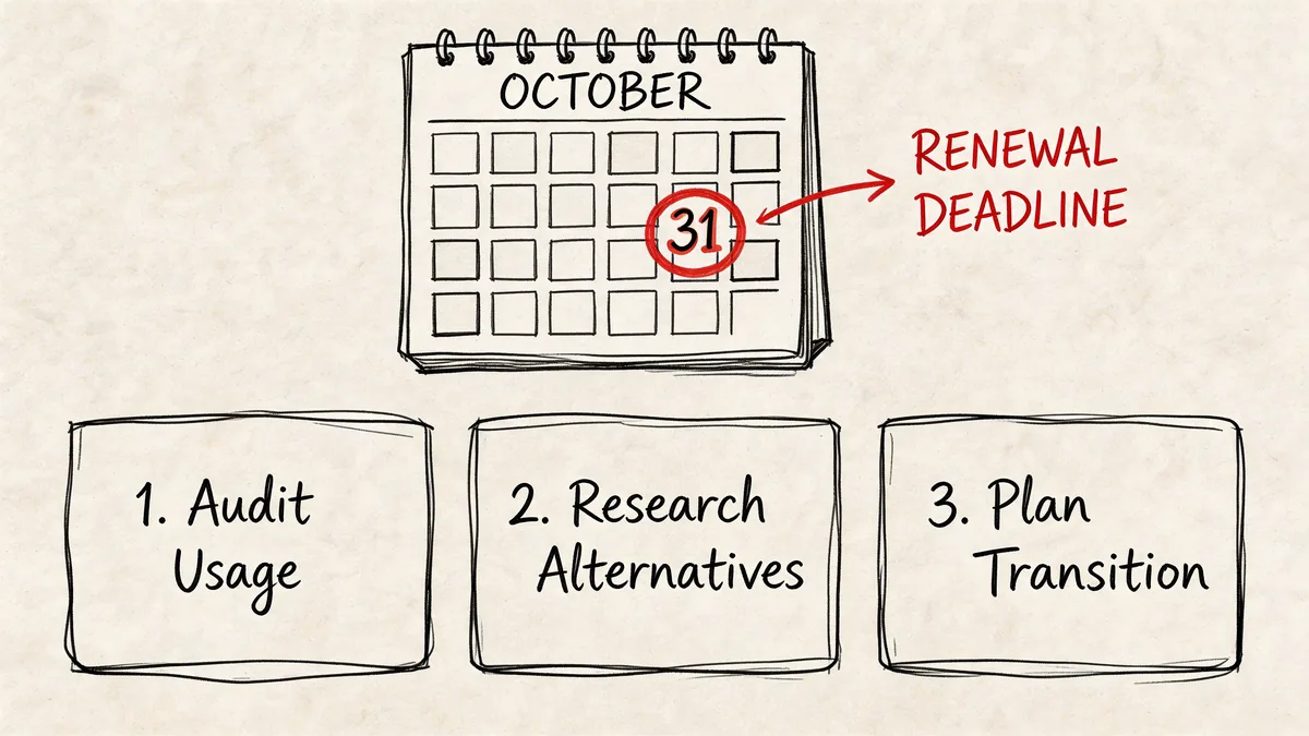 A hand-drawn calendar highlighting October 31st as a renewal deadline with three sequential planning steps below.