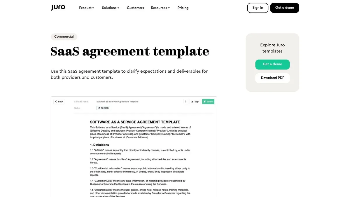 Juro – Free SaaS Agreement Template