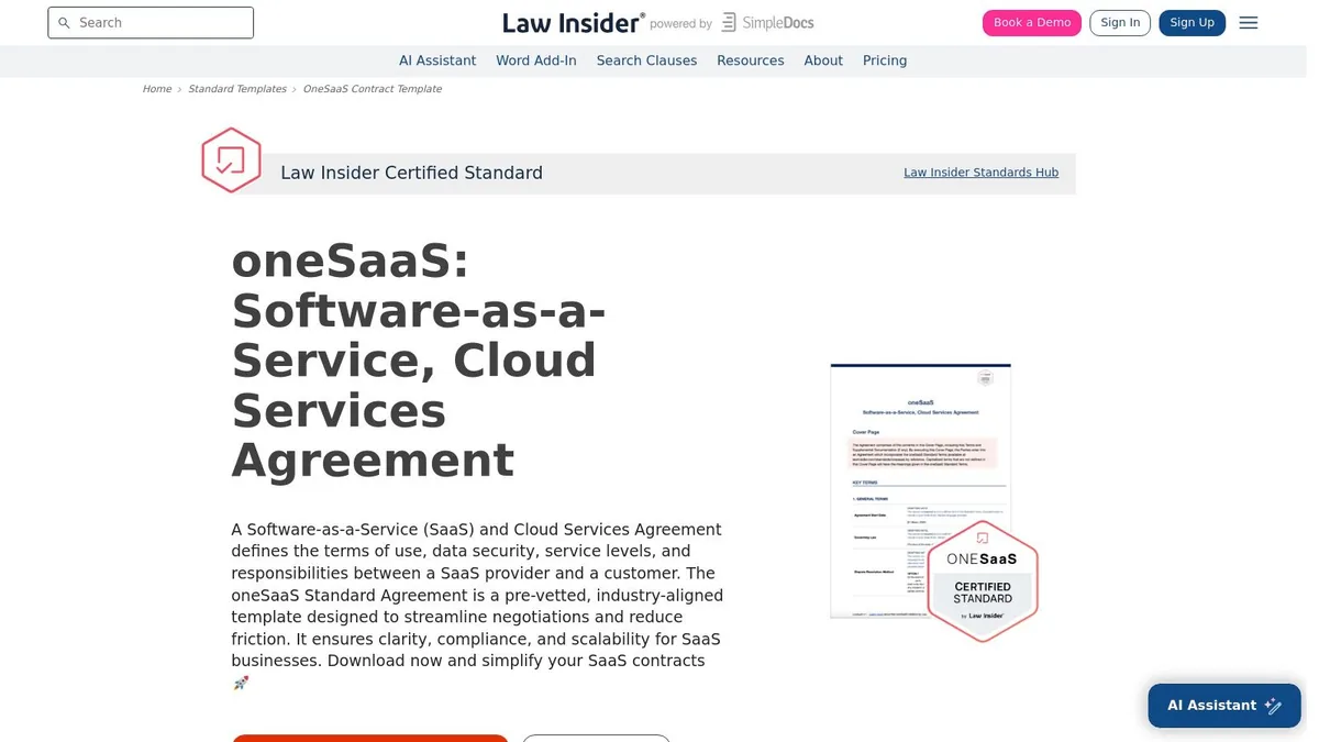 Law Insider – oneSaaS Standard Cloud/SaaS Agreement