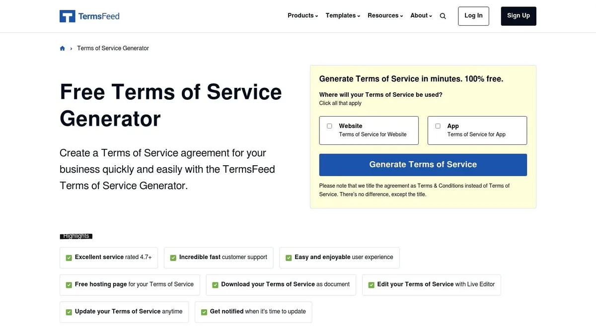 TermsFeed – Terms of Service (ToS) Generator