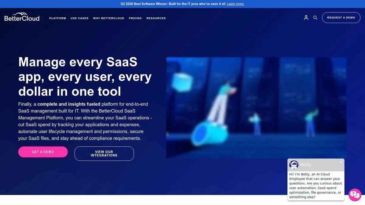 BetterCloud's interface shows workflows for automating user lifecycle management, like onboarding and offboarding.