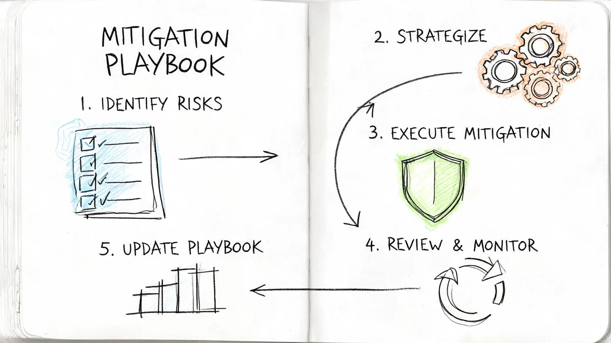 A hand-drawn sketch of a five-step mitigation playbook process for effective SaaS risk management.