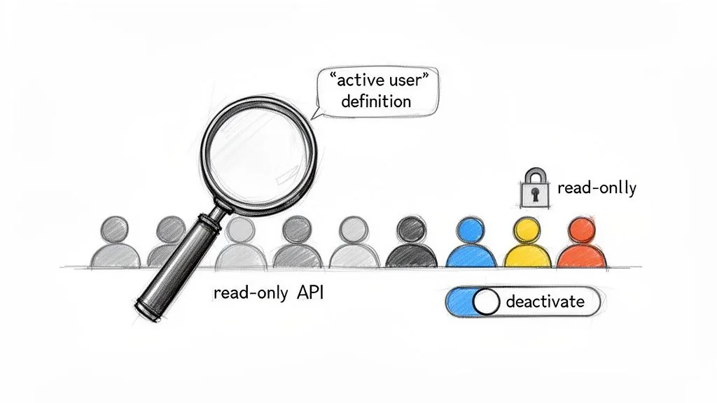 A diagram illustrating user definition, read-only API access, and user deactivation controls.