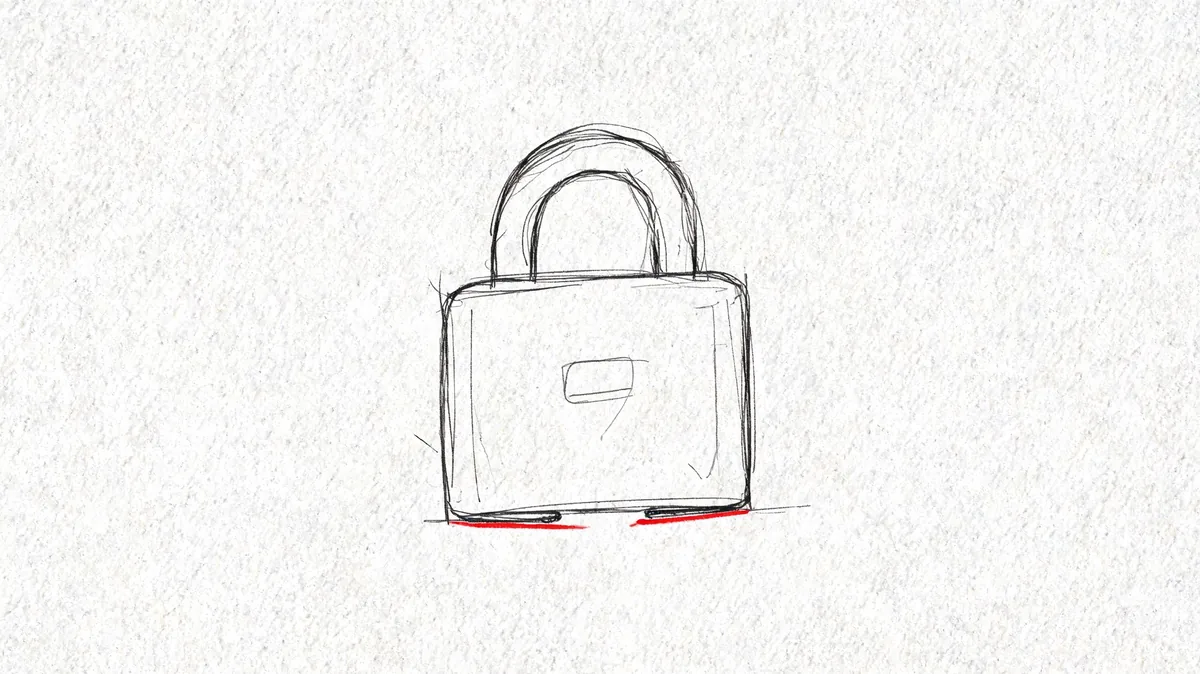 A simple sketch of a security padlock, representing digital protection and access control in software systems.